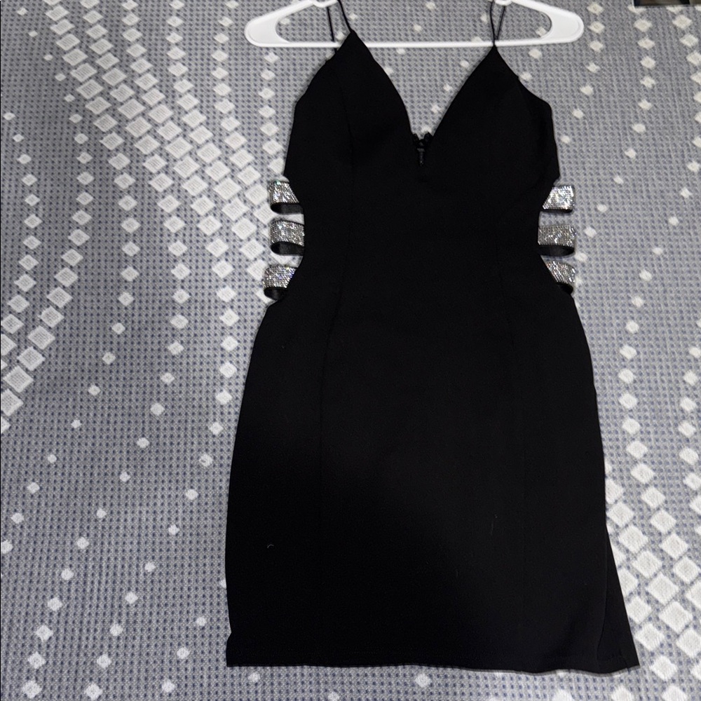 Black mini dress with rhinestone sides